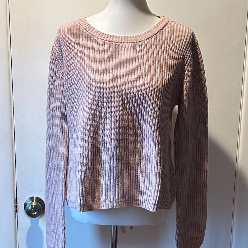 Moon & Madison Sweater Womens Tie Laced back Knit Mauve Blush Pink - Size L.